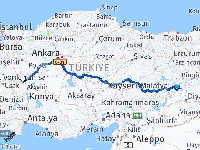 Elazığ Maden Afyonkarahisar Arası Kaç Km - Yol Haritası