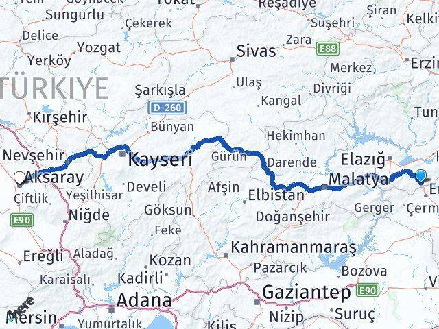 Elazığ Maden Aksaray Arası Kaç Km - Yol Haritası