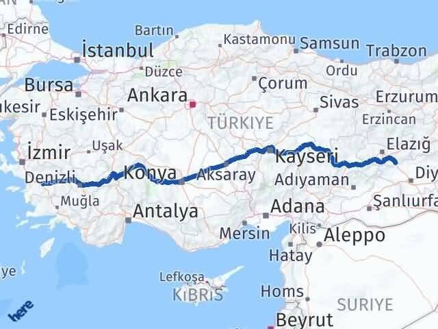 Elazığ Maden Aydın Arası Kaç Km - Yol Haritası