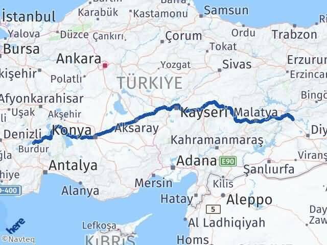 Elazığ Maden Burdur Arası Kaç Km - Yol Haritası