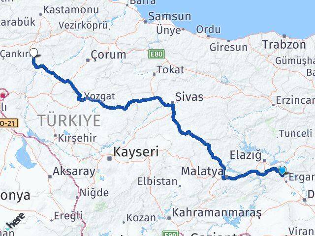 Elazığ Maden Çankırı Arası Kaç Km - Yol Haritası