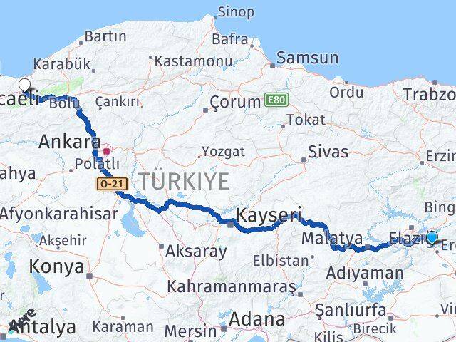 Elazığ Maden Düzce Arası Kaç Km - Yol Haritası