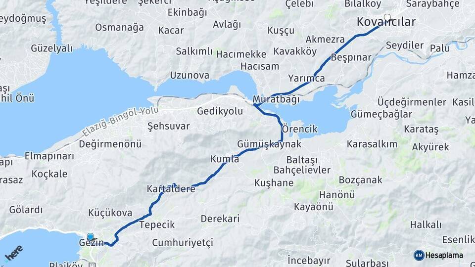 Gezin Kovancılar Arası Kaç Km - Yol Tarifi
