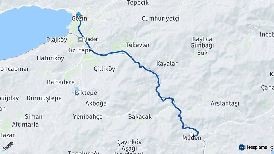 Gezin Maden Arası Kaç Km - Yol Tarifi