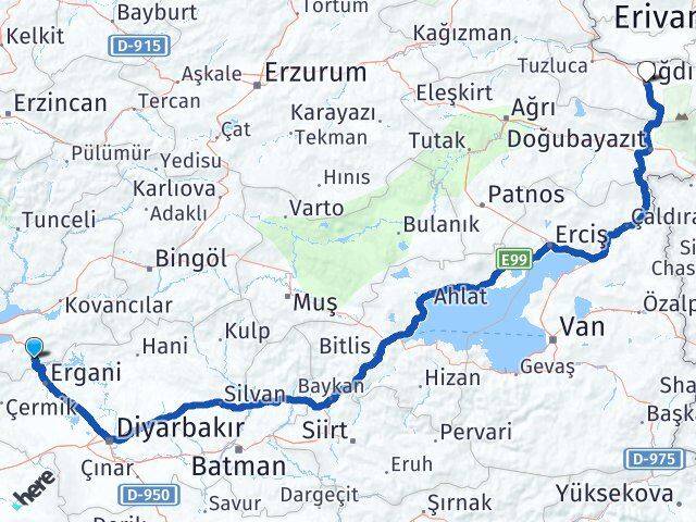 Elazığ Maden Iğdır Arası Kaç Km - Yol Haritası