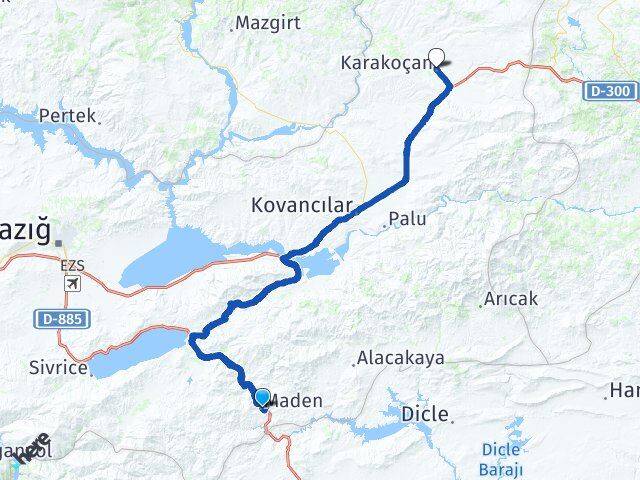 Elazığ Maden Karakoçan Arası Kaç Km - Yol Haritası