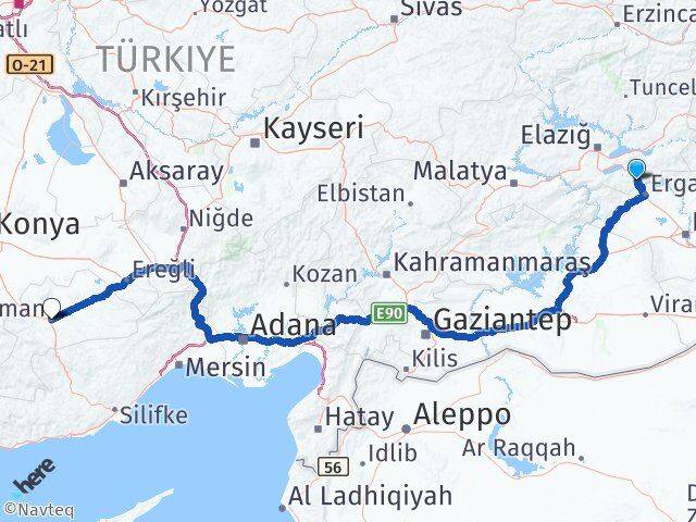 Elazığ Maden Karaman Arası Kaç Km - Yol Haritası
