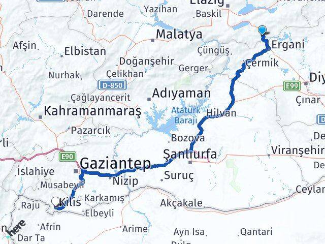 Elazığ Maden Kilis Arası Kaç Km - Yol Haritası