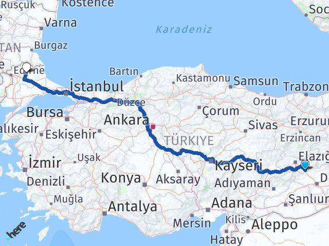 Elazığ Maden Kırklareli Arası Kaç Km - Yol Haritası