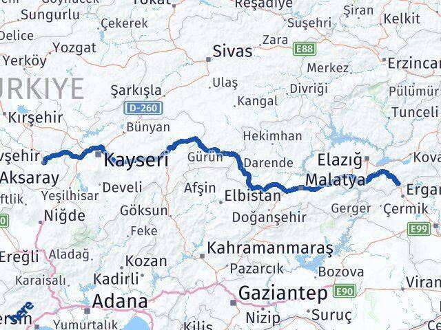 Elazığ Maden Nevşehir Arası Kaç Km - Yol Haritası