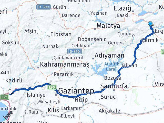 Elazığ Maden Osmaniye Arası Kaç Km - Yol Haritası