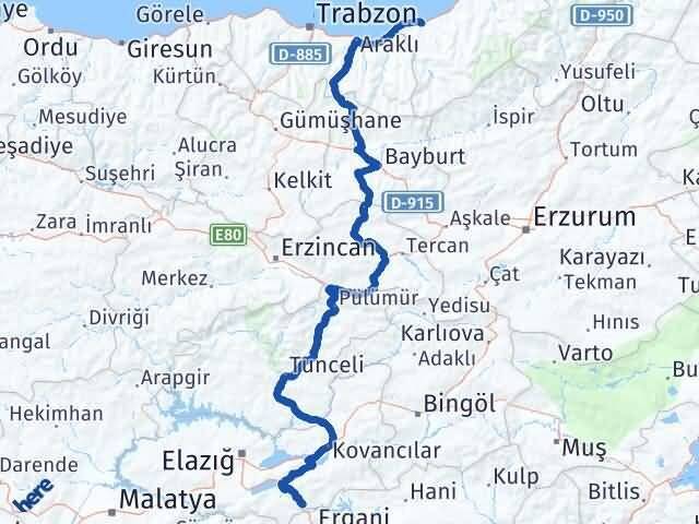 Elazığ Maden Rize Arası Kaç Km - Yol Haritası