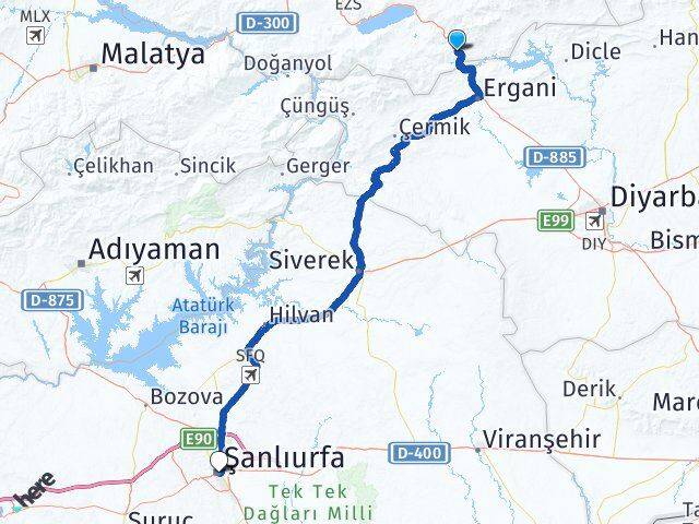 Elazığ Maden Şanlıurfa Arası Kaç Km - Yol Haritası