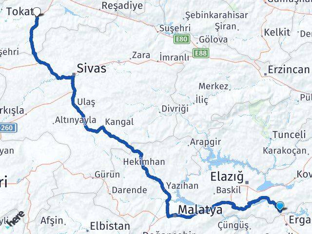 Elazığ Maden Tokat Arası Kaç Km - Yol Haritası