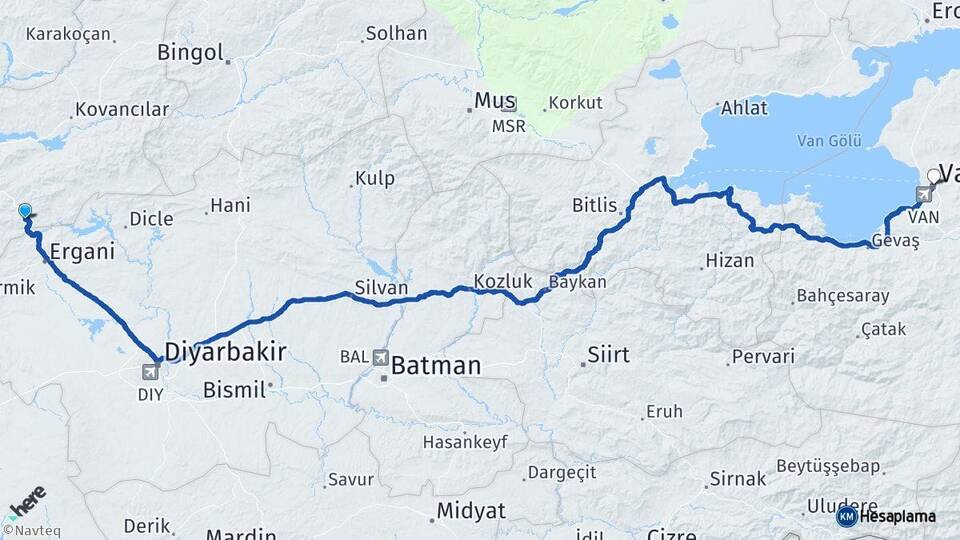 Elazığ Maden Van Arası Kaç Km - Yol Haritası