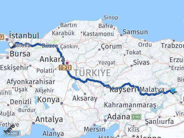 Elazığ Maden Yalova Arası Kaç Km - Yol Haritası