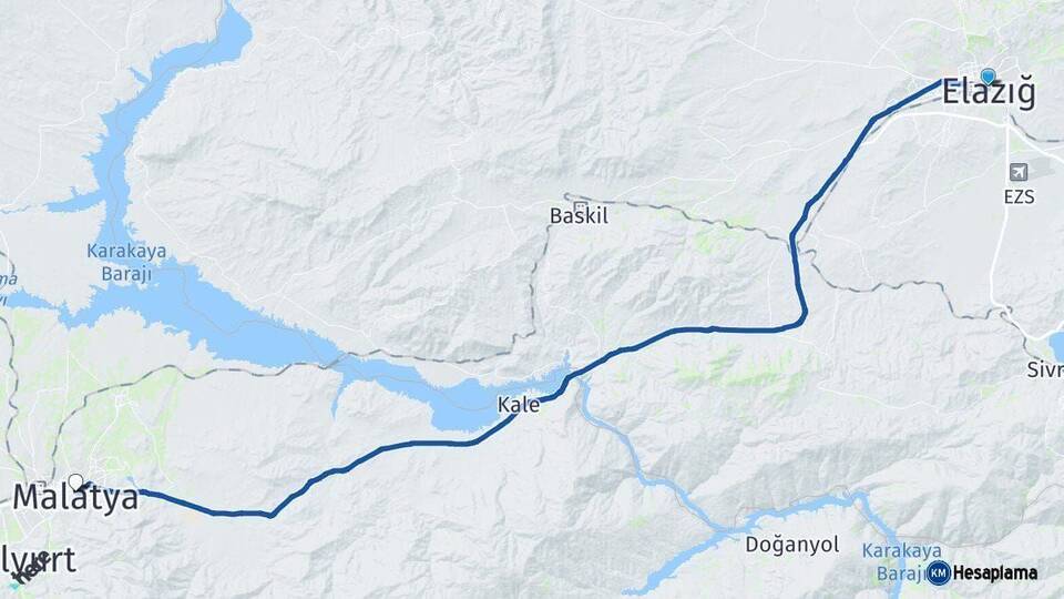 Elazığ Malatya Arası Kaç Km - Yol Haritası