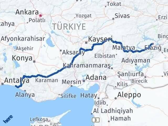 Elazığ Manavgat Antalya Arası Kaç Km - Yol Haritası
