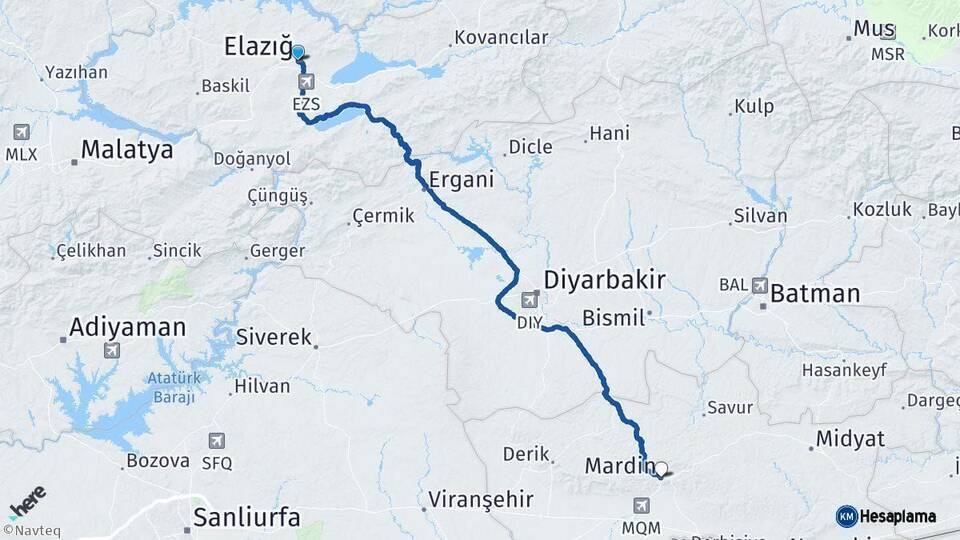 Elazığ Mardin Arası Kaç Km - Yol Haritası