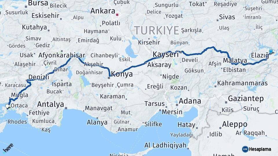 Elazığ Marmaris Muğla Arası Kaç Km - Yol Haritası