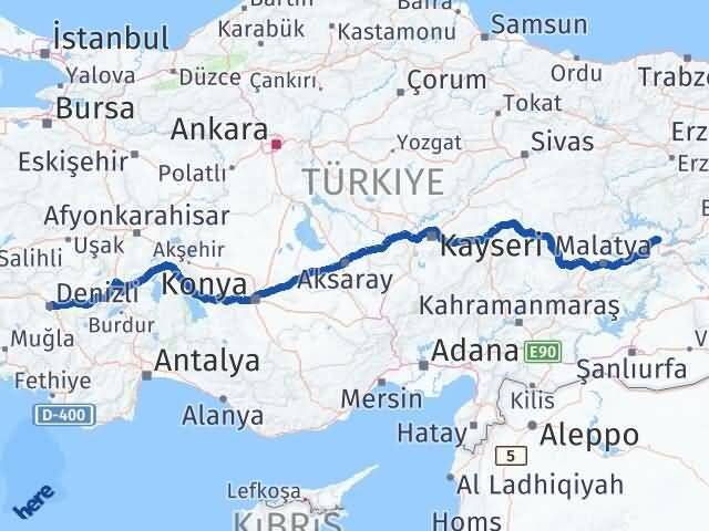 Elazığ Merkezefendi Denizli Arası Kaç Km - Yol Haritası