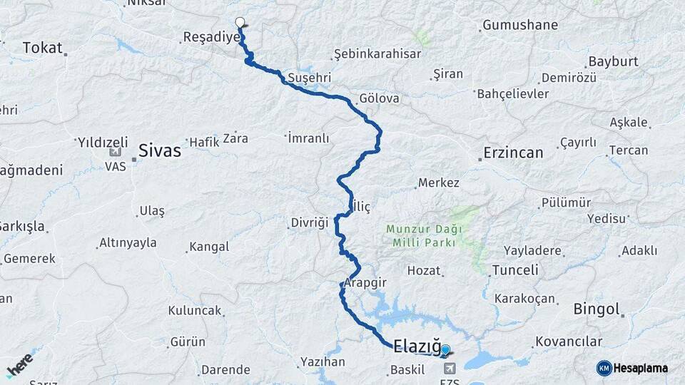 Elazığ Mesudiye Ordu Arası Kaç Km - Yol Haritası