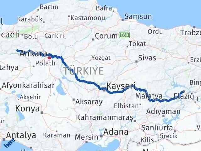Elazığ Nallıhan Ankara Arası Kaç Km - Yol Haritası