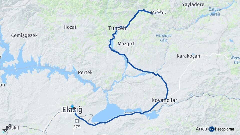 Elazığ Nazımiye Tunceli Arası Kaç Km - Yol Haritası