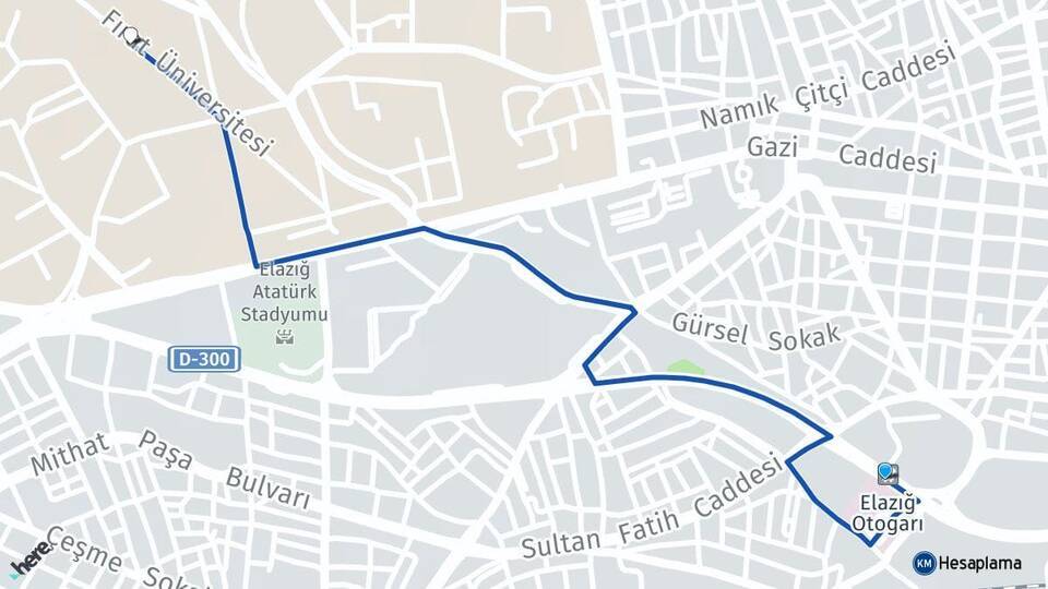 Elazığ Otogarı Fırat Üniversitesi Arası Kaç Km - Yol Tarifi