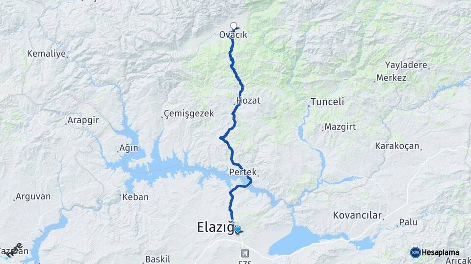 Elazığ Ovacık Tunceli Arası Kaç Km - Yol Haritası