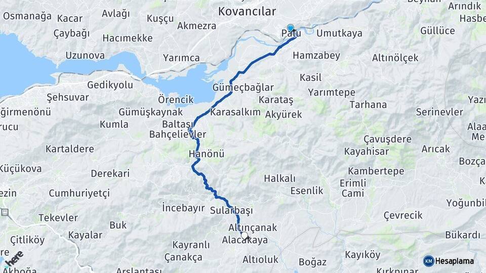 Elazığ Palu Alacakaya Arası Kaç Km - Yol Haritası