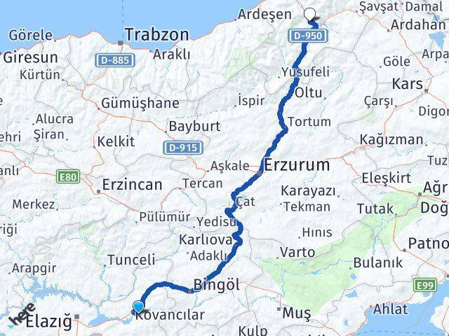 Elazığ Palu Artvin Arası Kaç Km - Yol Haritası