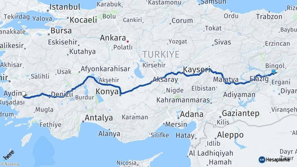Elazığ Palu Aydın Arası Kaç Km - Yol Haritası