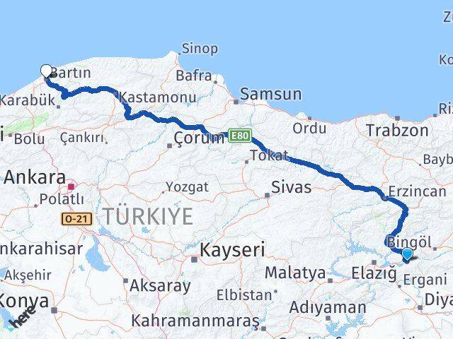 Elazığ Palu Bartın Arası Kaç Km - Yol Haritası