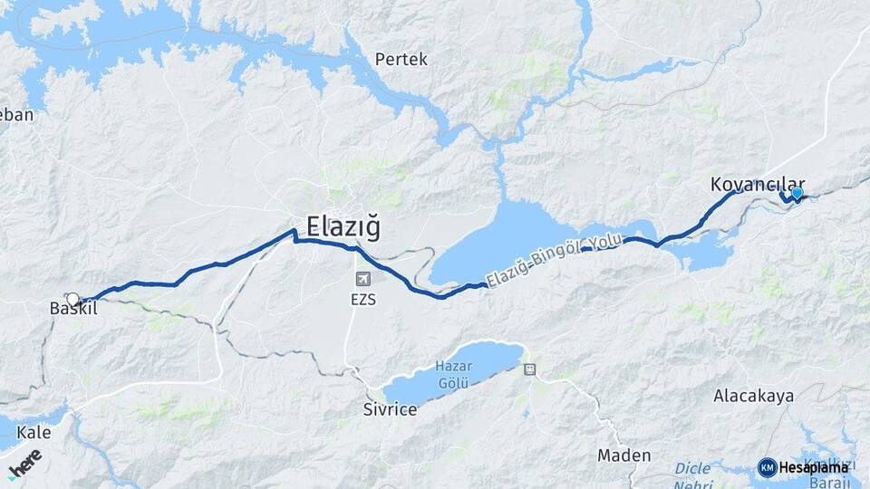 Elazığ Palu Baskil Arası Kaç Km - Yol Haritası