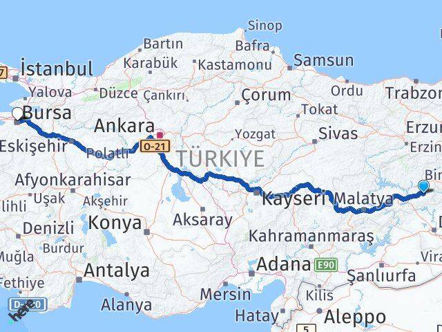 Elazığ Palu Bursa Arası Kaç Km - Yol Haritası
