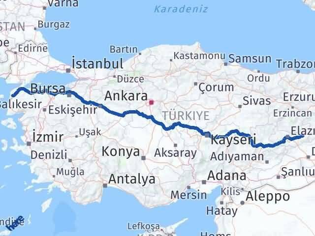 Elazığ Palu Çanakkale Arası Kaç Km - Yol Haritası