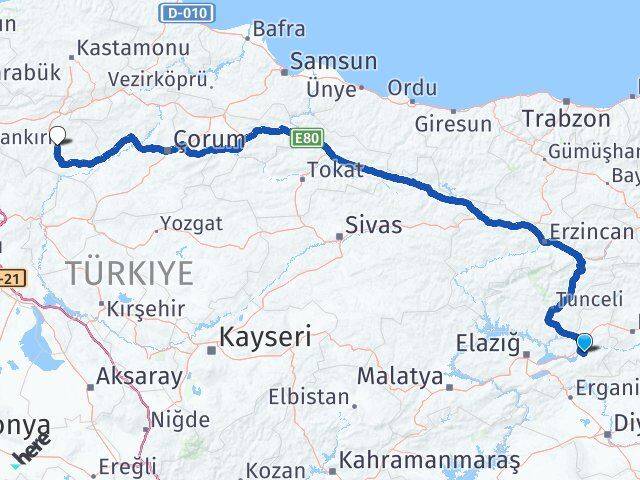Elazığ Palu Çankırı Arası Kaç Km - Yol Haritası
