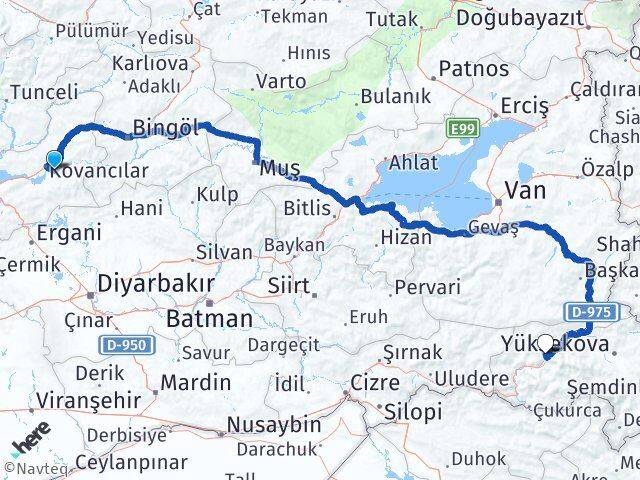 Elazığ Palu Hakkari Arası Kaç Km - Yol Haritası