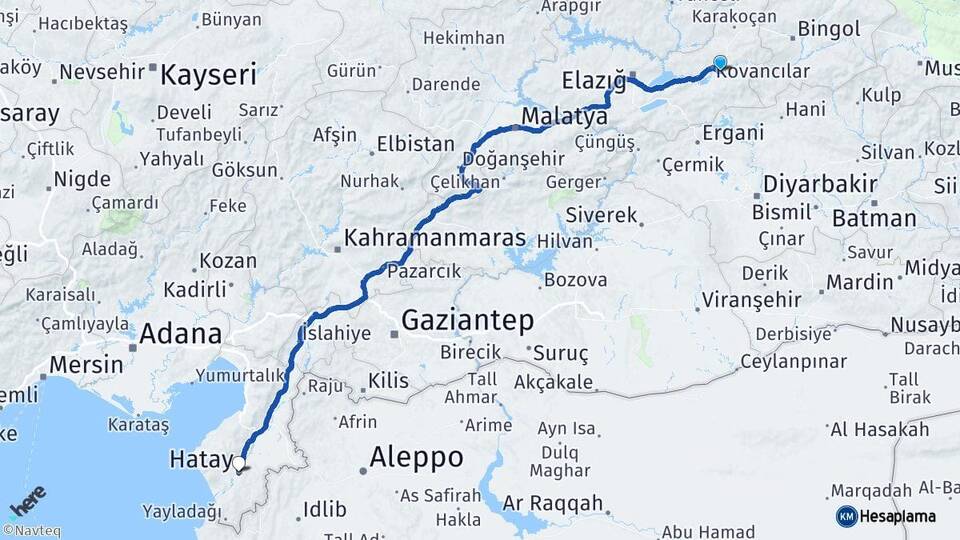 Elazığ Palu Hatay Arası Kaç Km - Yol Haritası