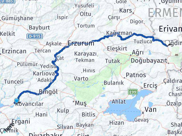 Elazığ Palu Iğdır Arası Kaç Km - Yol Haritası