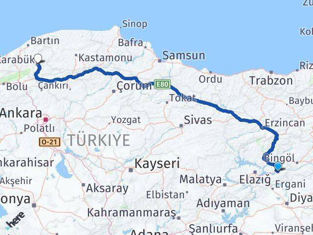 Elazığ Palu Karabük Arası Kaç Km - Yol Haritası