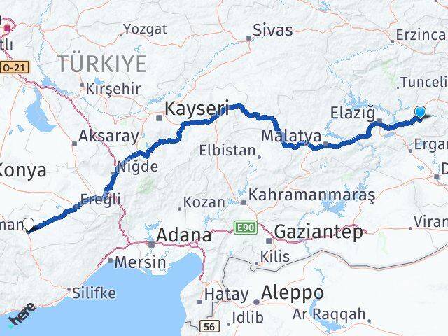 Elazığ Palu Karaman Arası Kaç Km - Yol Haritası