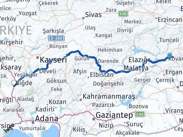 Elazığ Palu Niğde Arası Kaç Km - Yol Haritası