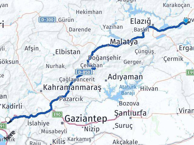 Elazığ Palu Osmaniye Arası Kaç Km - Yol Haritası