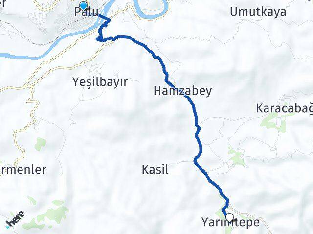 Elazığ Palu Yarımtepe Palu Arası Kaç Km - Yol Haritası
