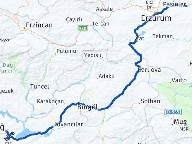 Elazığ Pasinler Erzurum Arası Kaç Km - Yol Haritası