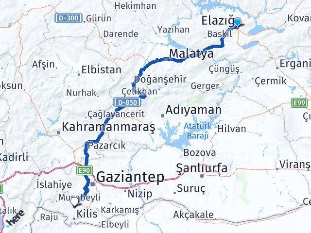 Elazığ Polateli Kilis Arası Kaç Km - Yol Haritası