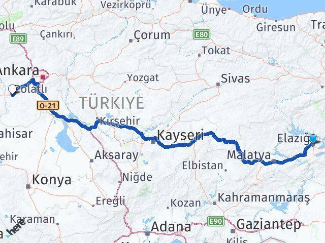 Elazığ Polatlı Ankara Arası Kaç Km - Yol Haritası