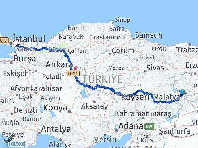 Elazığ Sabiha Gökçen Havalimanı Arası Kaç Km - Yol Haritası